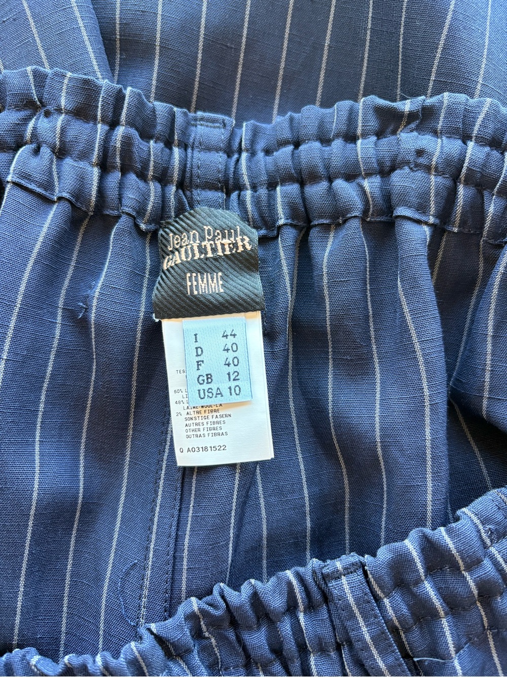Jean Paul Gaultier Navy Pinstripe Gathered Drawstring Shorts - Picture 6 of 14